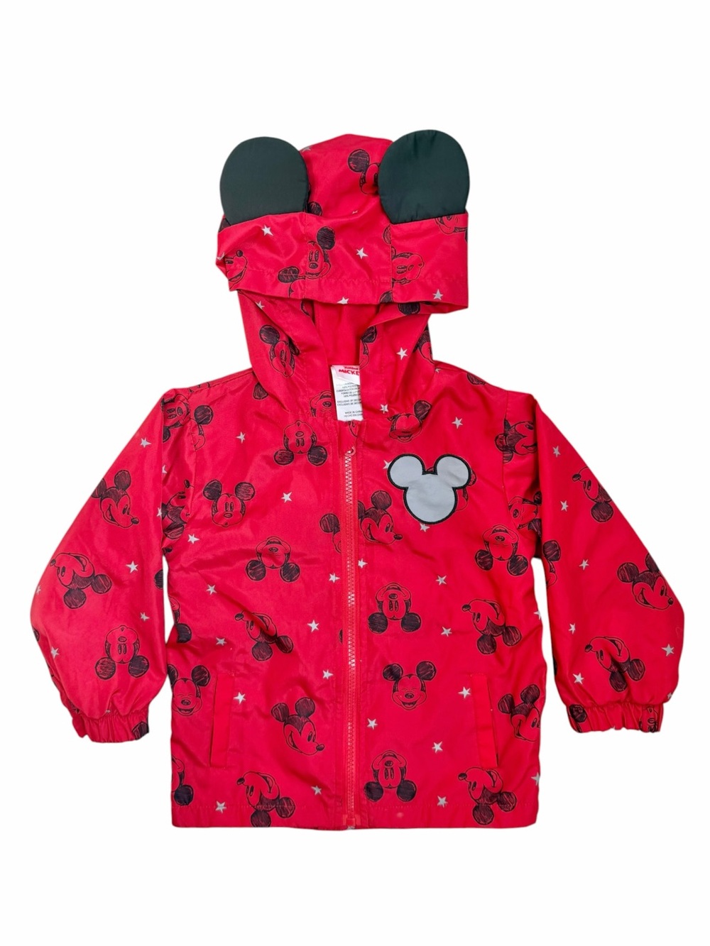 Kids Mickey Mouse Hooded Rain Jacket with Ears - Size 3T